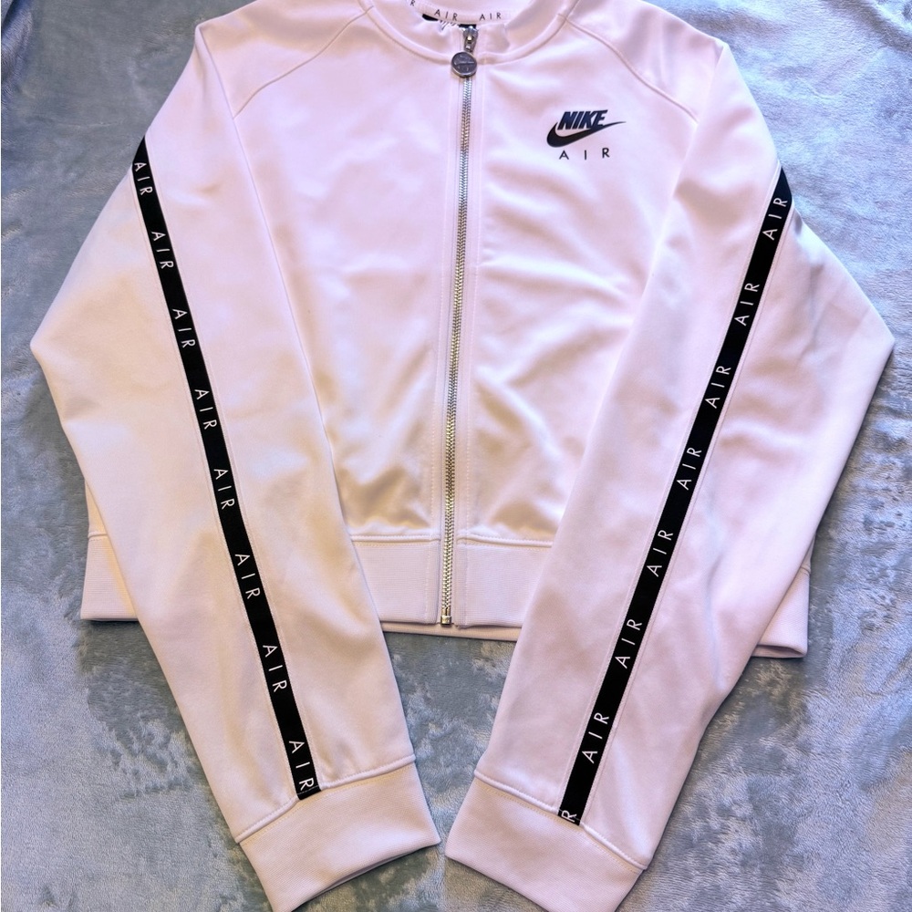Nike White Bomber Jacket with Ribbed Cuffs